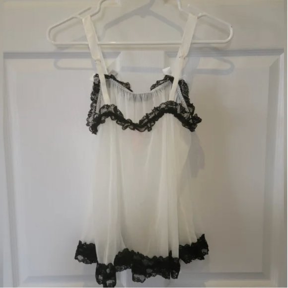 Victoria's Secret white sheer black lace trim teddy sleepwear underwear set M nw - Picture 4 of 8